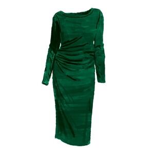 The J. Peterman Company Secret Keeper Green Long Sleeve Ruched Sheath Dress XS